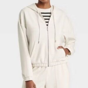 NWT A New Day Cream Color Lightweight Zip Front Hoodie Jacket- Size M - MRSP $28